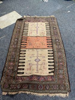 Vintage Tribal Wool Area Rug with Fringe
