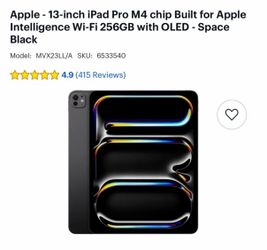 Apple iPad Pro 13 inch M4 chip 120 Hz OLED Display