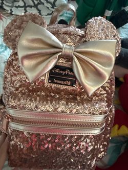 Loungefly Disney Park Minnie Mouse Rose Gold Sequin Mini Backpack
