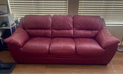 3-Piece Burgundy Leather Living Room Set