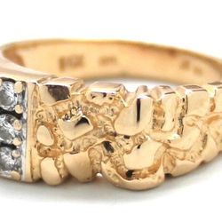 Mens Diamond/14K Gold Nugget-Style Ring