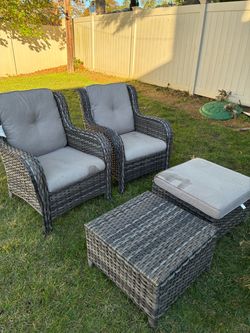 Outdoor Wicker Patio Chair Set with Ottomans