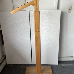 Wooden 2-way Clothing Display Stand Wide Back Arms: 1 Straight, 1 Slanted