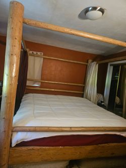 King size rustic real wood canopy bed