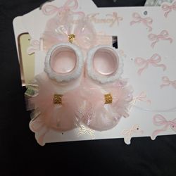 Baby Head Band Matching Baby Pink Socks Shoes 