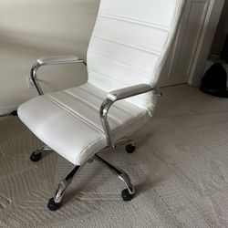 White Office Chair With Casters And Flexible Back