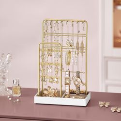 ewelry Holder, Jewelry Organizer, Jewelry Display Stand with Metal Frame and Velvet Tray, Necklace Earring Bracelet Holder, for Studs, Rings, Gift Ide