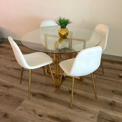 Stylish Cream Gold Round Kitchen Table Set for 4