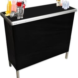 PARTYPONG Black Folding Portable Party Bar with Hawaii Skirt Only…Storage Shelf, and Carrying Bag - Single Set  