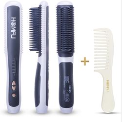 Hair Straightener and Curler 2-in-1 with 6 Temp Settings- Anti Scald Ceramic Hair Straightener Brush 30s Fast PTC Heating Hair Straightening Brush Por