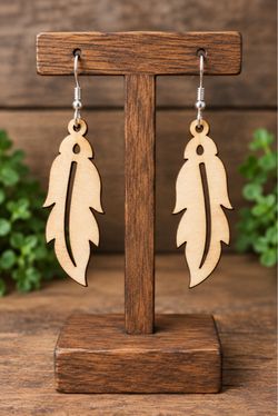 Wooden Feather Dangle Earrings