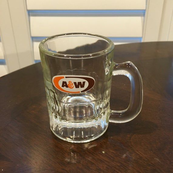 Vintage Advertising Collectible A & W baby Root Beer Mugs Small Glasses Retro Kitchen Decor oval design