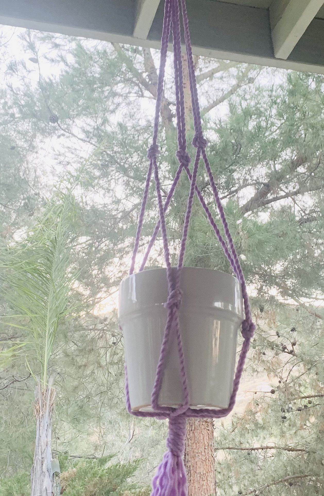 Macrame hanging plant pot holder Garden purple multicolor indoor outdoor