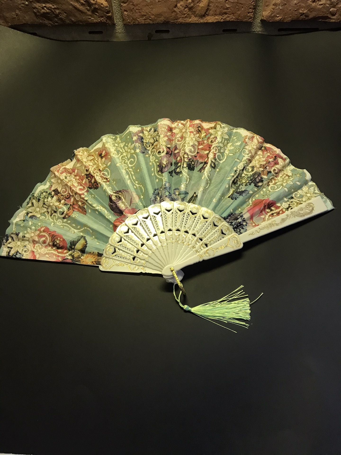 Hand fan mint green pink fuchsia purple blue white gold!