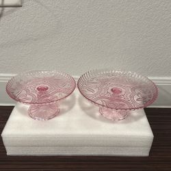 Set of 2 Pink Glass Dessert Stands – Vintage-Inspired Cake Platters