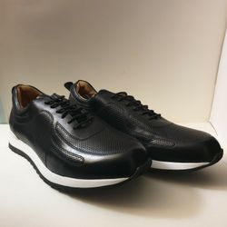 Black Lace Up Leather Sneakers