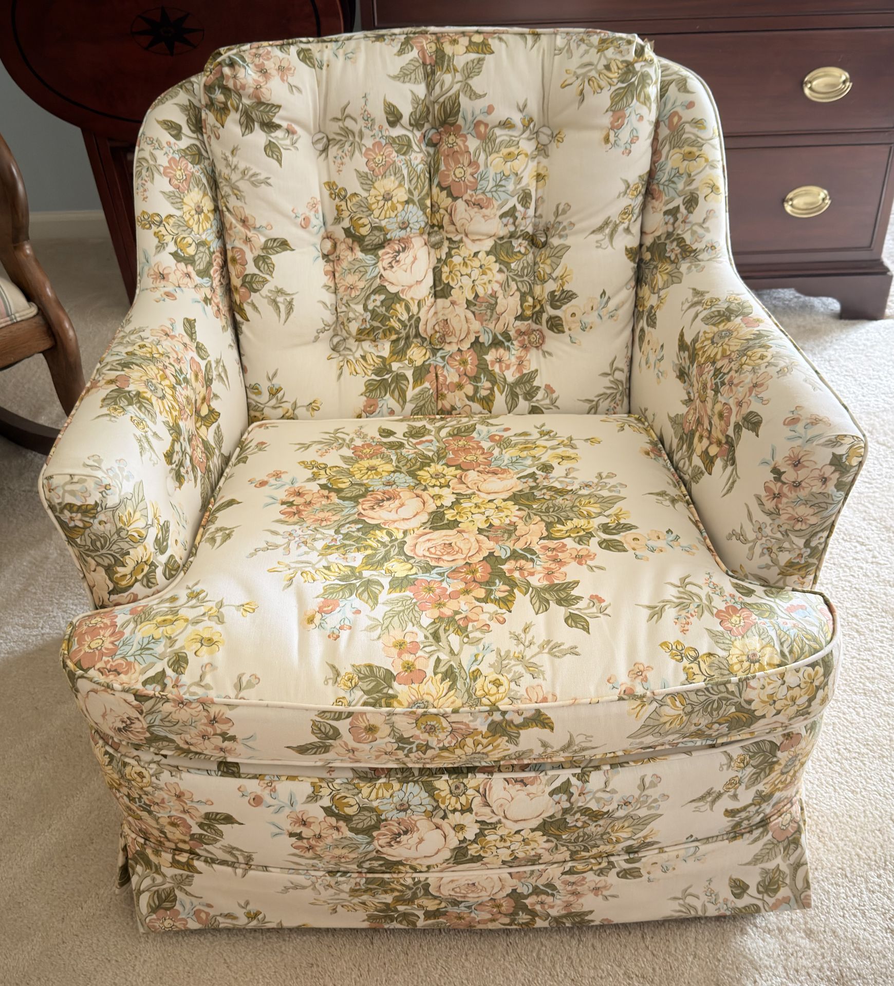 Vintage Floral Club Chair – Solid Wood, Local Pickup