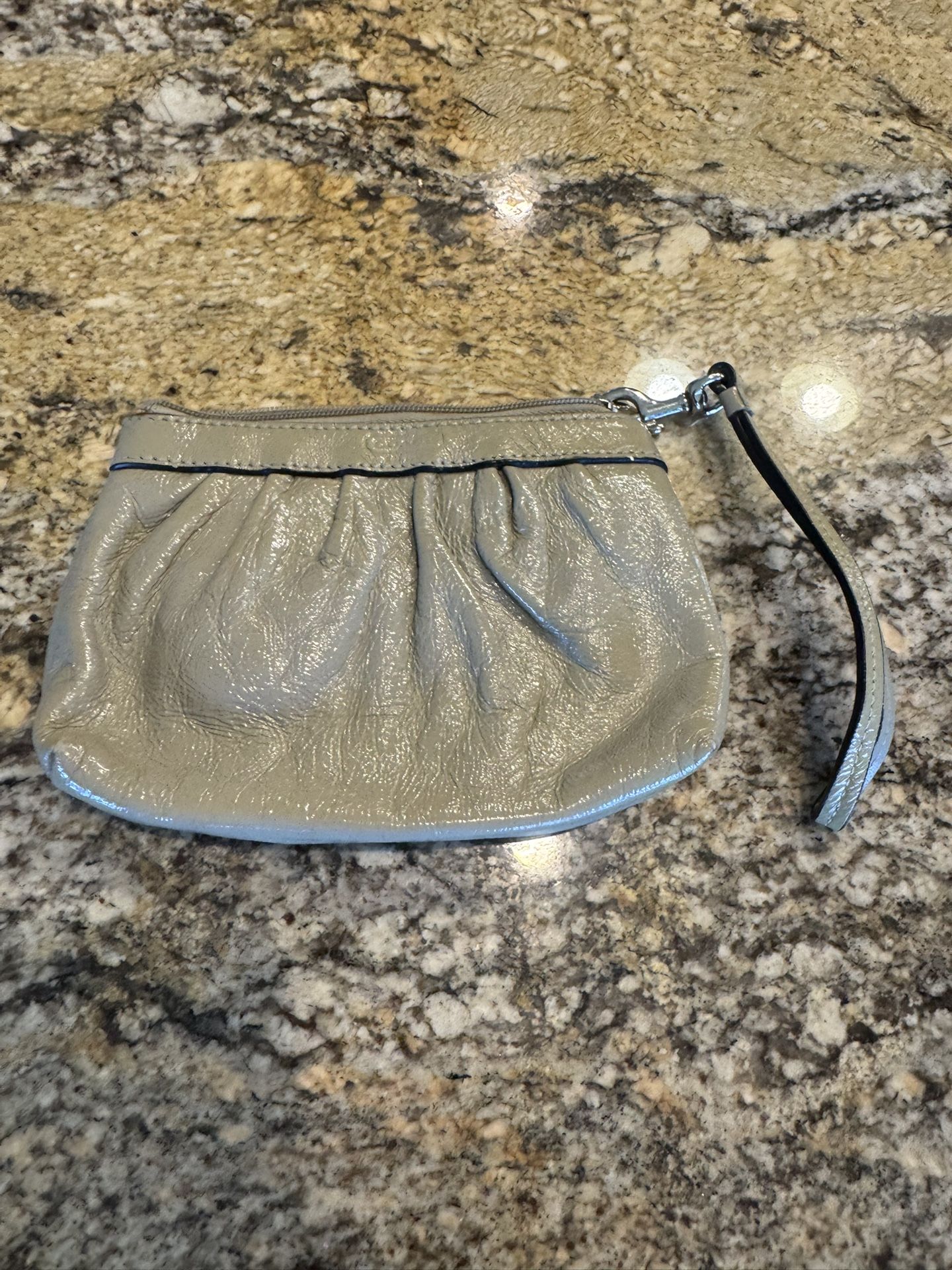 Coach Elephant Grey Pattern Leather Small Wristlet Clutch Purse