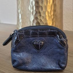 Brighton Coin Purse Pouch Bag Pebbled Leather Heart Navy Blue 4.5" x 3.5"
