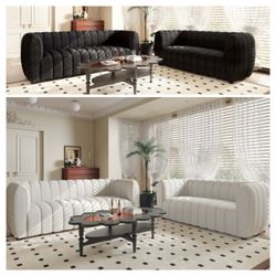 VINTAGE RETRO BENCH STYLE SEATING BEIGE OR BLACK COUCLE FABRIC 2 PIECE LIVING ROOM SOFE LOVESEAT SET COUCH - SILLONES