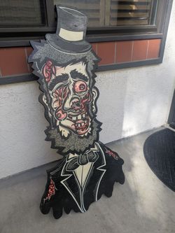 Made by Rindu Zombie Abraham Lincoln Wood Wall Art – Signed & Numbered Hand-Painted