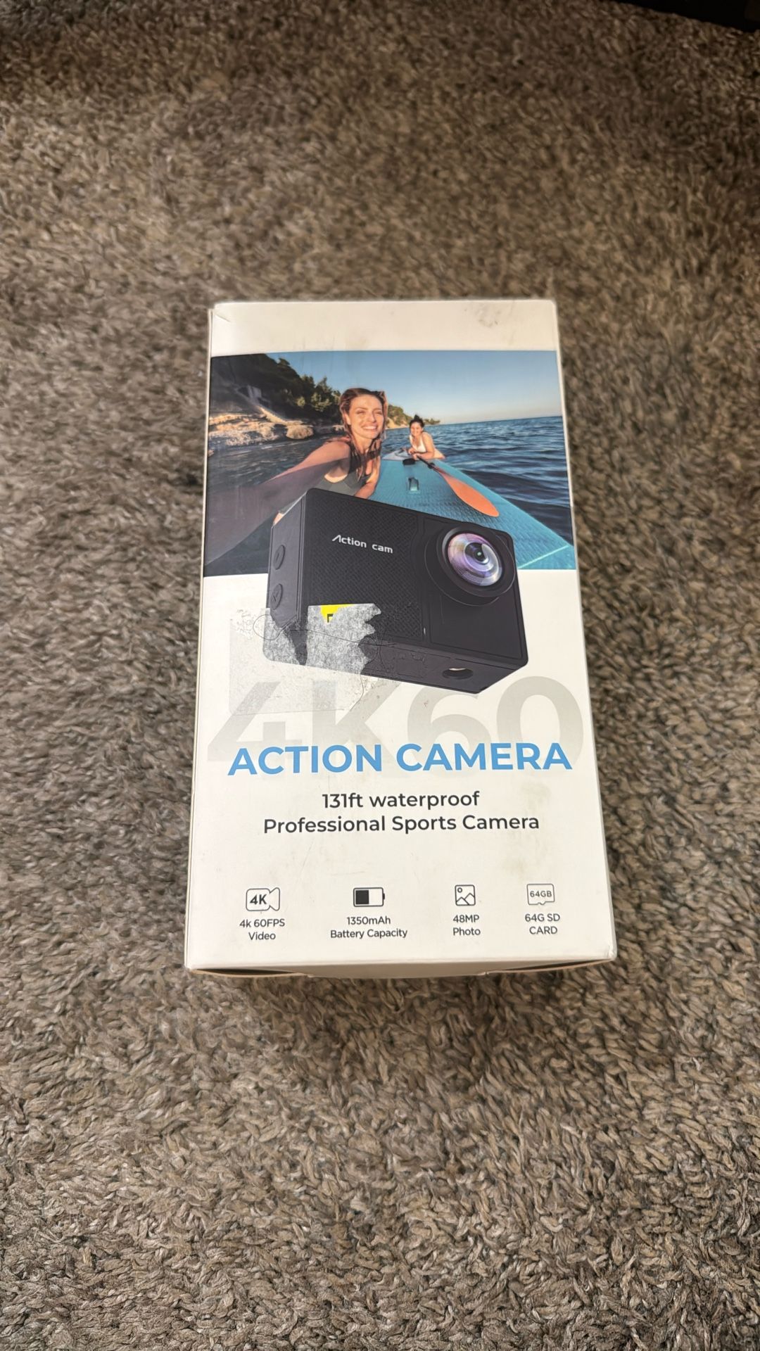 4K 60FPS Action Camara - Waterproof Camera with 64G SD Card 48MP HD WIFI Camera with EIS 40M Underwater Camera Wide Angle Sports Camera with 2*1350 mA