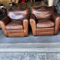 Quality Pair Of Top Grain Leather Club Chairs ,comfortable 