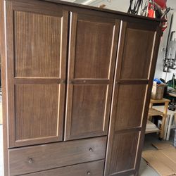 Armoire Brown Wood Shelves Drawers Closet Space  