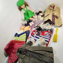 Vintage Ideal Doll P-90 & Several Outfits Dresses Coats Shoes Socks Hat Tops