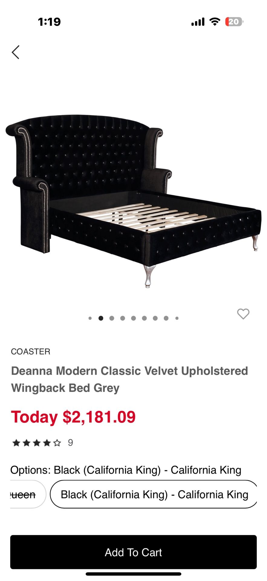 Cali King Wingback Bed Black