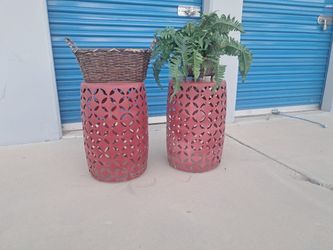Red Ceramic Garden Stools Set of 2