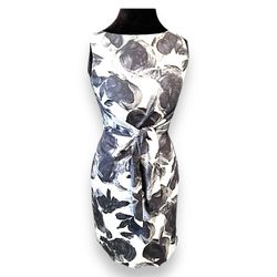 Ann Taylor Black & White Floral Tie Formal Sleeveless Midi Dress 6 Petites 6P