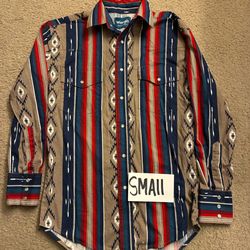 vintage 1990s Wrangler Brushpopper Aztec pearl snap shirt