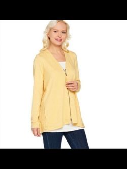 LOGO Lounge Lori Goldstein Zip Front Lace Back Cardigan
