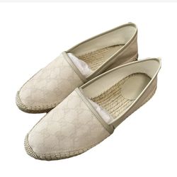 AUTHENTIC Gucci GG Canvas & Leather Espadrilles Women’s Size 8 in White