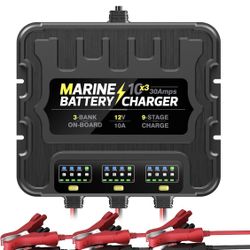 30A (10A/Bank), Smart, Waterproof, Onboard Boat Battery Charger, Battery Maintainer & Desulfator, for SLA/AGM/Lithium (LiFePO4), Calcium and Deep-Cycl