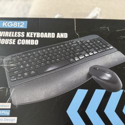 Wireless Keyboard and Mouse Combo, Wave Keys Full-Sized Ergonomic Keyboard with Cushioned Plam Rest, Phone Holder, Comfortable Natural Typing, 2.4G Co