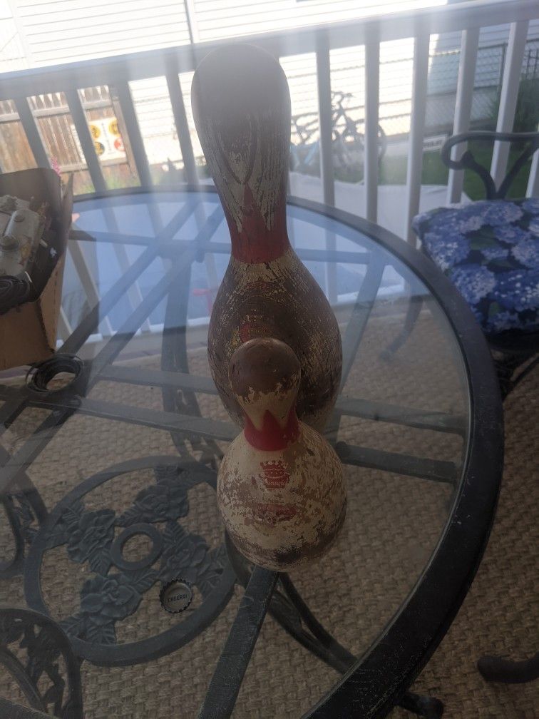 Vintage Bowling Pins Pair