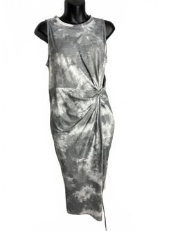 Nine Britton Gray Tie-Dye Sleeveless Ruched Midi Dress Size L