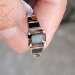 Onyx Smoky Quartz Amd Sterling Silver Ring Size 7