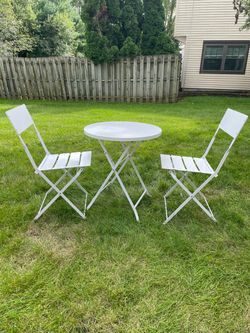 White Metal Folding Bistro Table and Chair Set