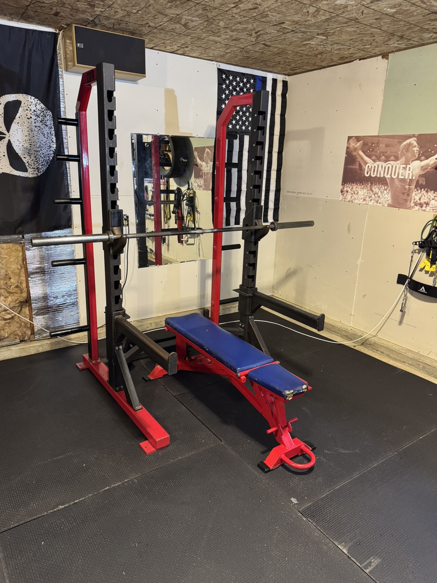 Used Commercial Powerlift Squat Rack With Bench And Olympic Bar