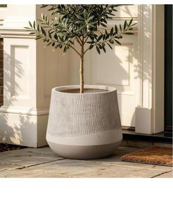 17" Dia Large Round Concrete Planter, Organic Modern Blended Tan Plant Pot S6 WHPL2299L