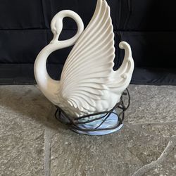Ceramic White & Blue Swan TV Lamp-Vintage Maddox