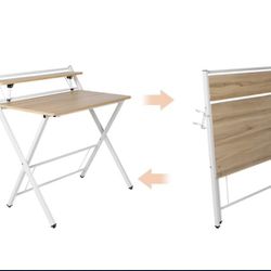 Folding Two Tier Lightweight Student Space Saver Desk - White / Beige 