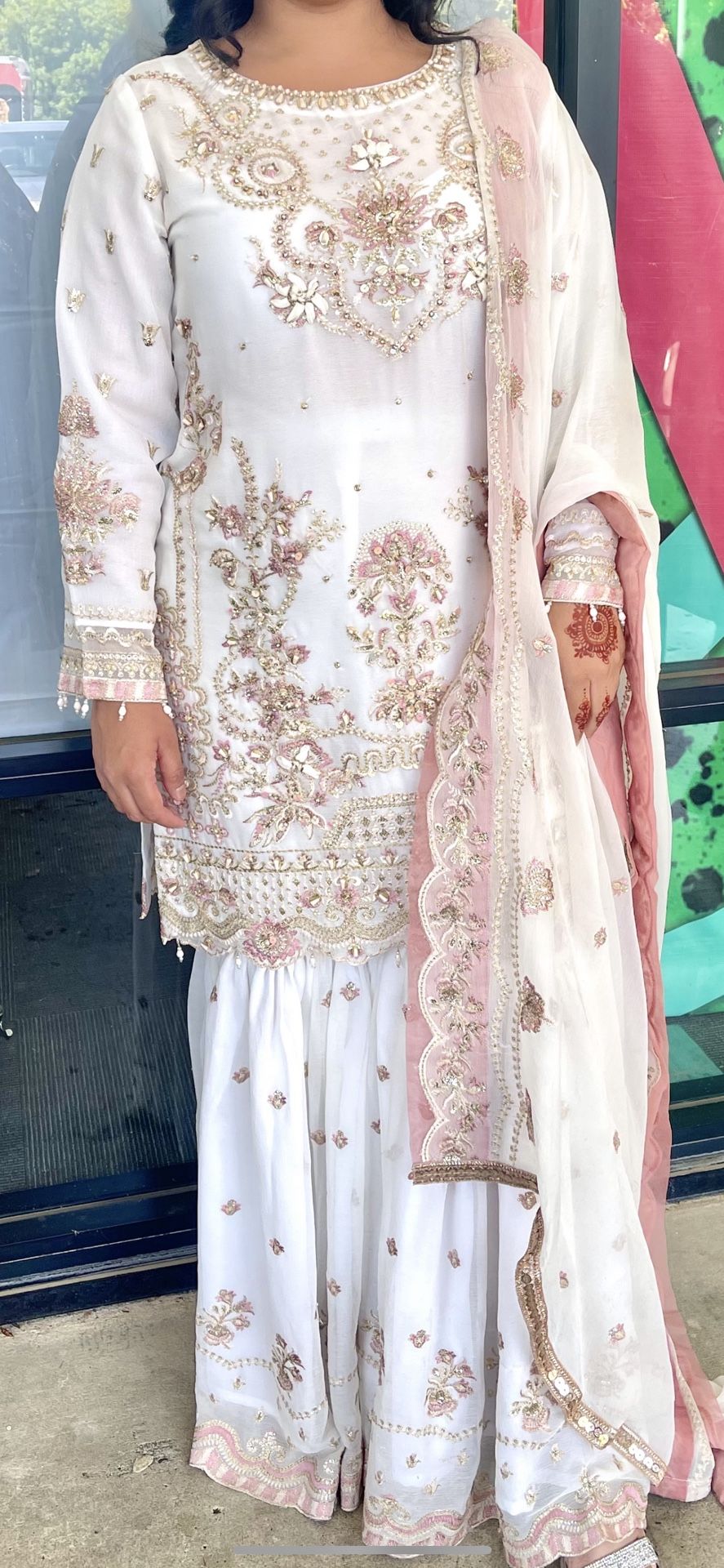 Beautiful Off White Sharara Suit 3 Pc $100
