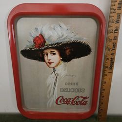 Cocacola Red Metal Tray With Lady Coke