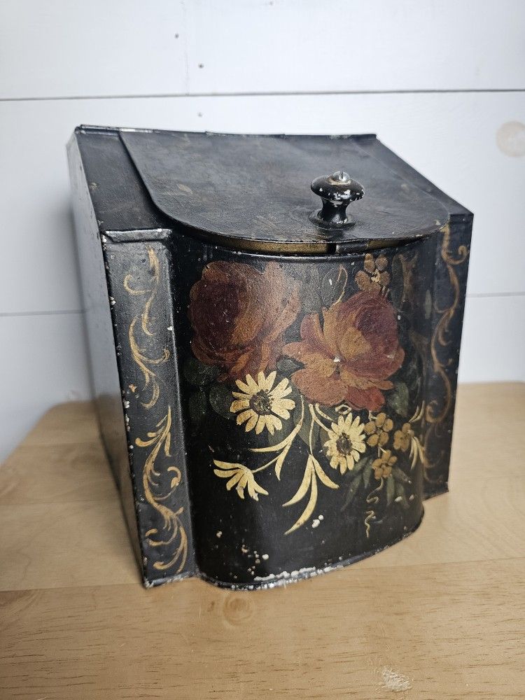 Antique/Victorian era Coffe/Tea Toleware Tin Bin