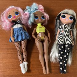 3 LOL Surprise OMG Uptown Girl Pink Hair, Sweets, Groovy Babe Glows 9” Dolls Lot