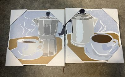 Brand New Coffee Pot & Cup Diptych Canvas Wall Art - 1ft - Kitchen Decor